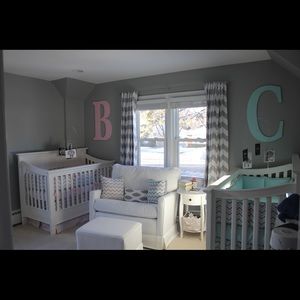 Pottery Barn Kids chevron grey and white Blackout curtains (3) 54”?